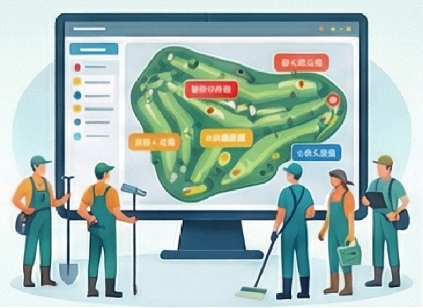 マップを見て作業計画・人員配置を計画している様子